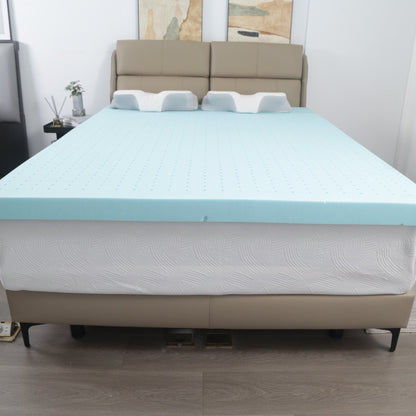 Materasso in spugna blu a lento rimbalzo con coprimaterasso