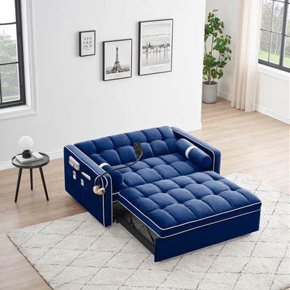 Divano letto trasformabile in velluto blu da 55'' con letto estraibile