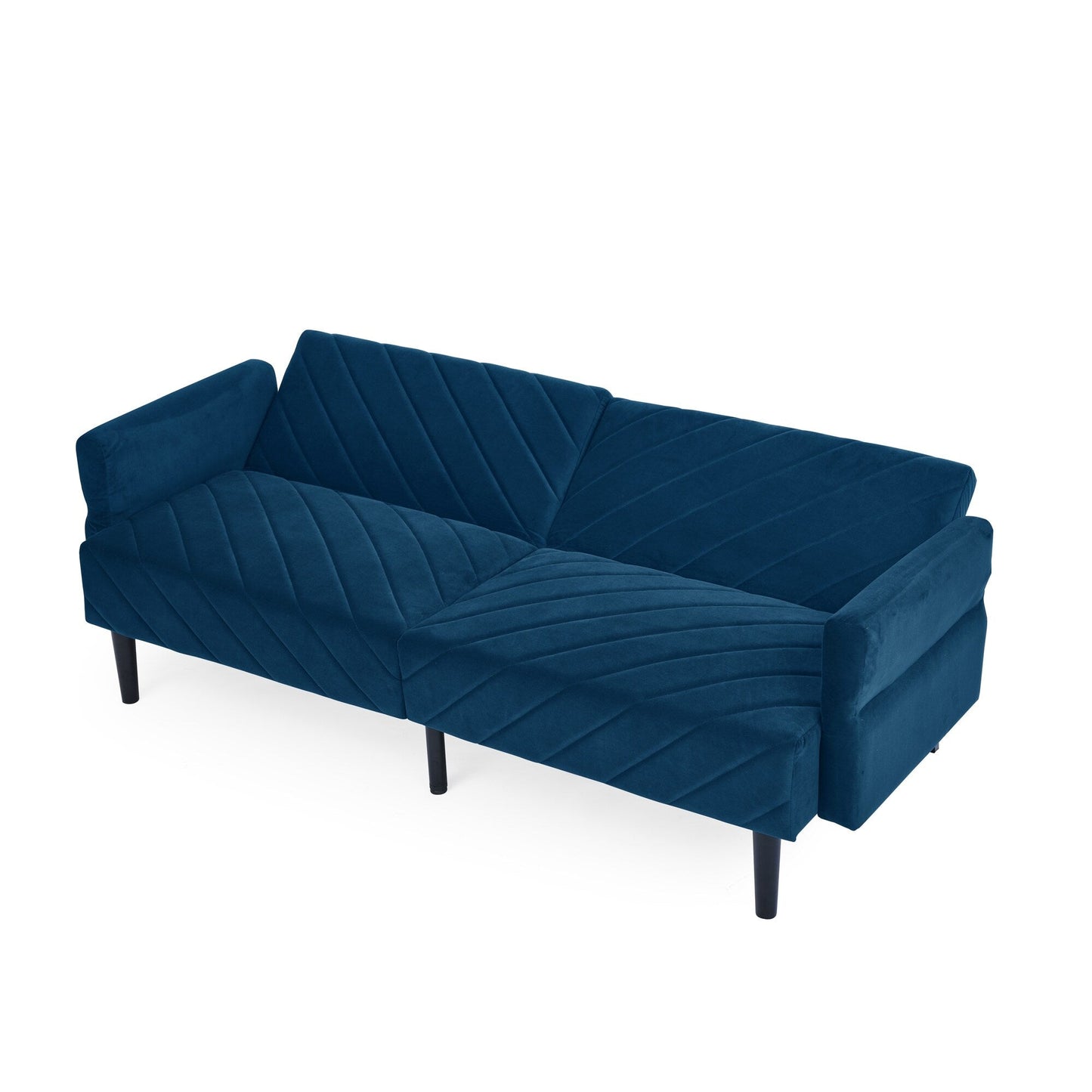 Divano letto futon trasformabile in velluto blu trapuntato