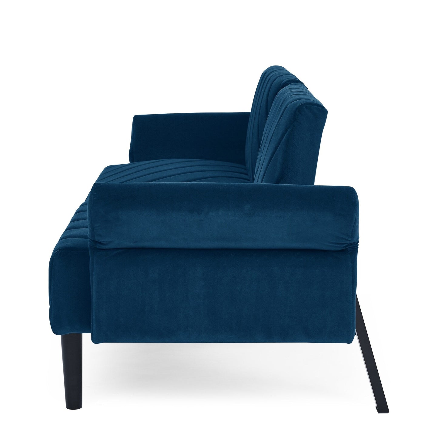 Divano letto futon trasformabile in velluto blu trapuntato
