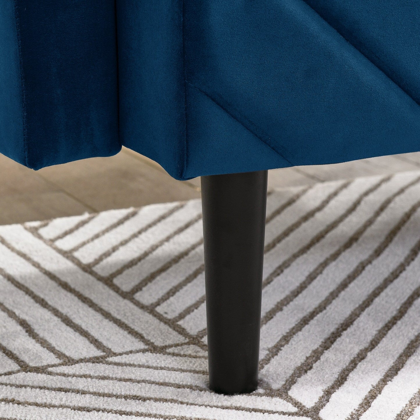 Divano letto futon trasformabile in velluto blu trapuntato