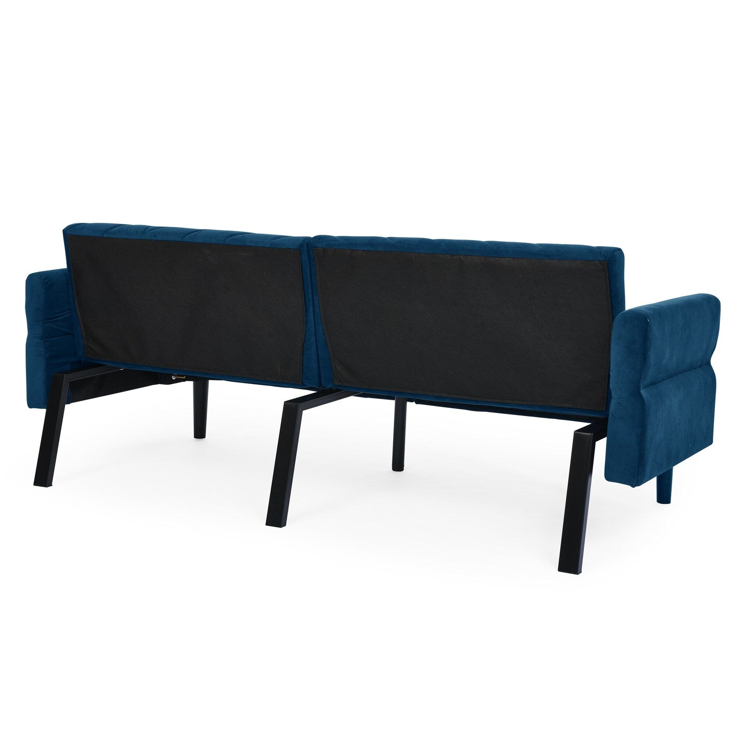 Divano letto futon trasformabile in velluto blu trapuntato