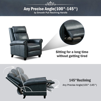 Poltrona reclinabile con schienale a spinta in vera pelle, braccioli e schienale comodi