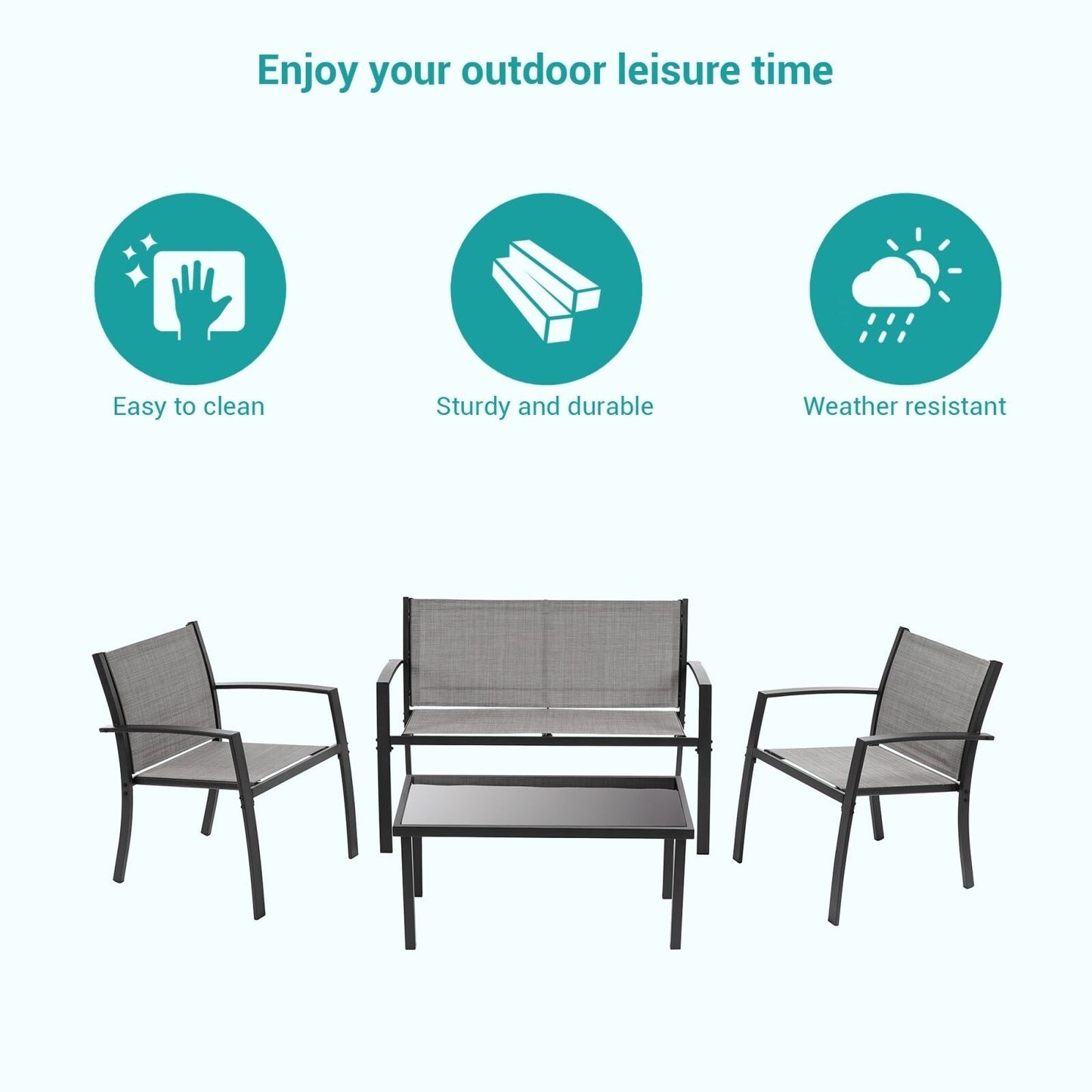 Set di mobili da giardino Bonosuki da 4 pezzi, set da bistrot in textilene