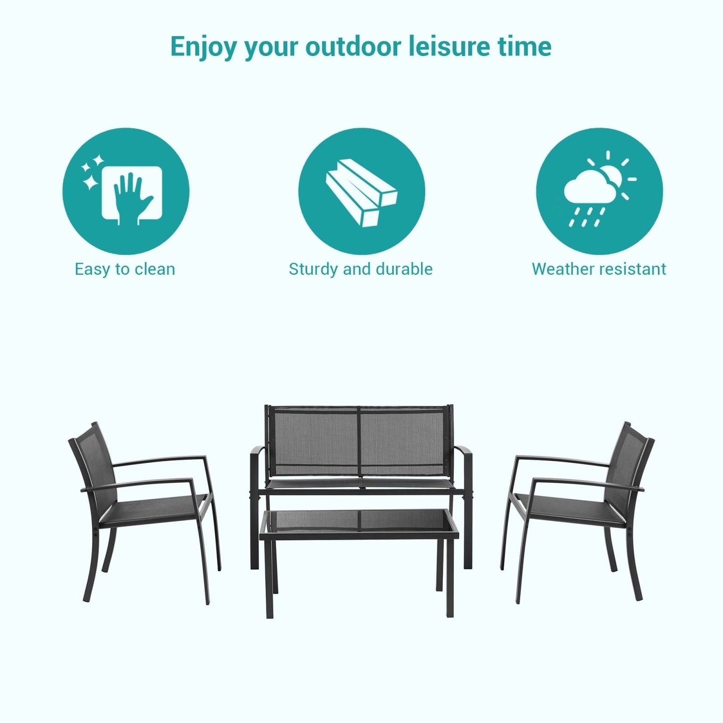 Set di mobili da giardino Bonosuki da 4 pezzi, set da bistrot in textilene