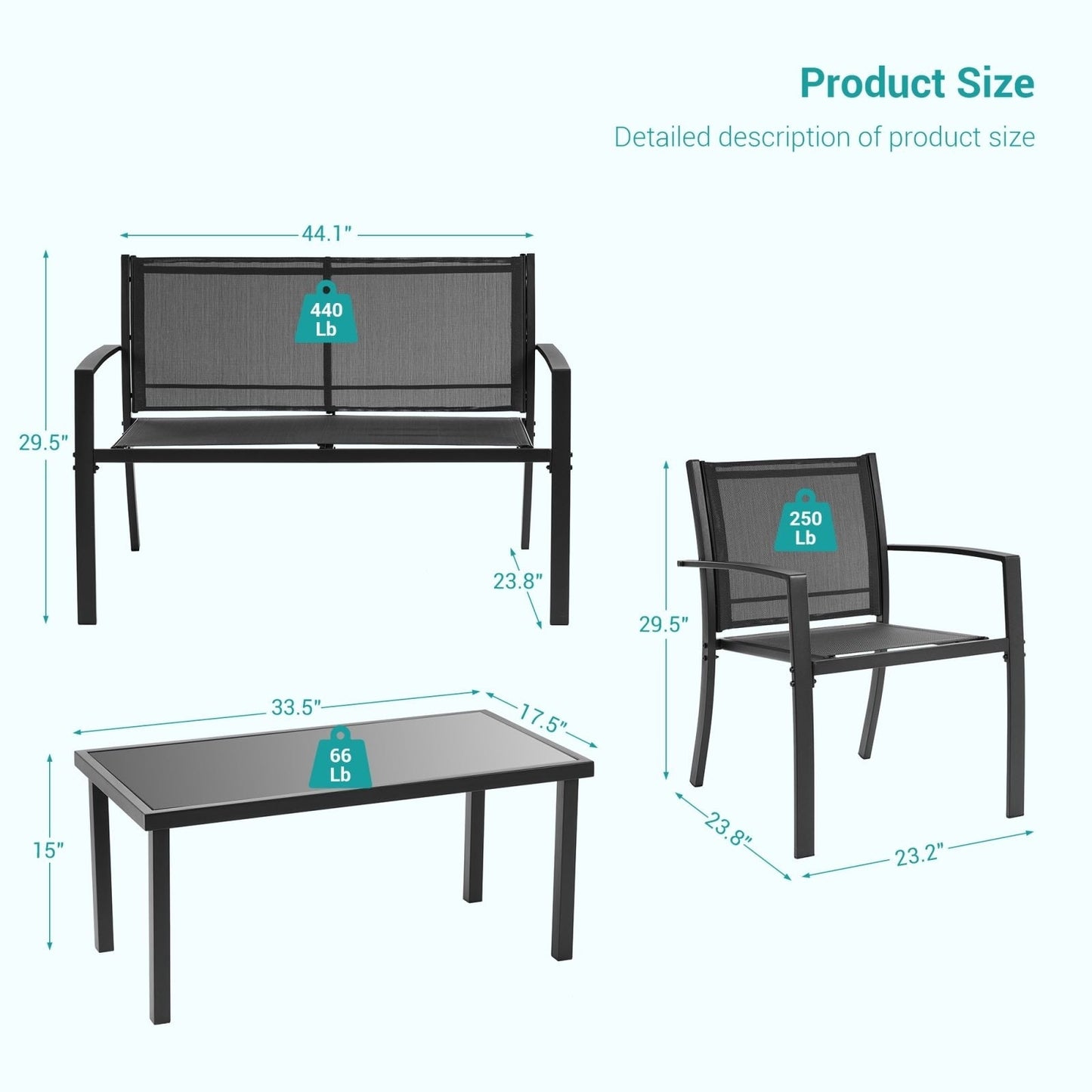 Set di mobili da giardino Bonosuki da 4 pezzi, set da bistrot in textilene