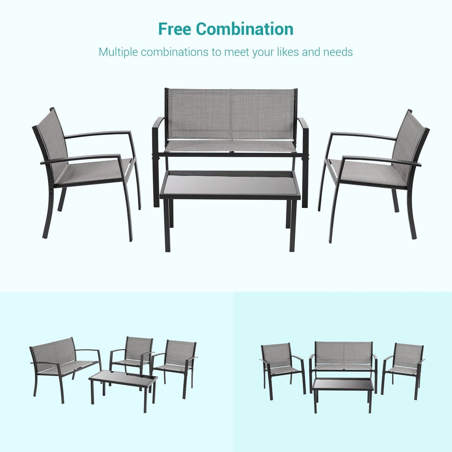 Set di mobili da giardino Bonosuki da 4 pezzi, set da bistrot in textilene