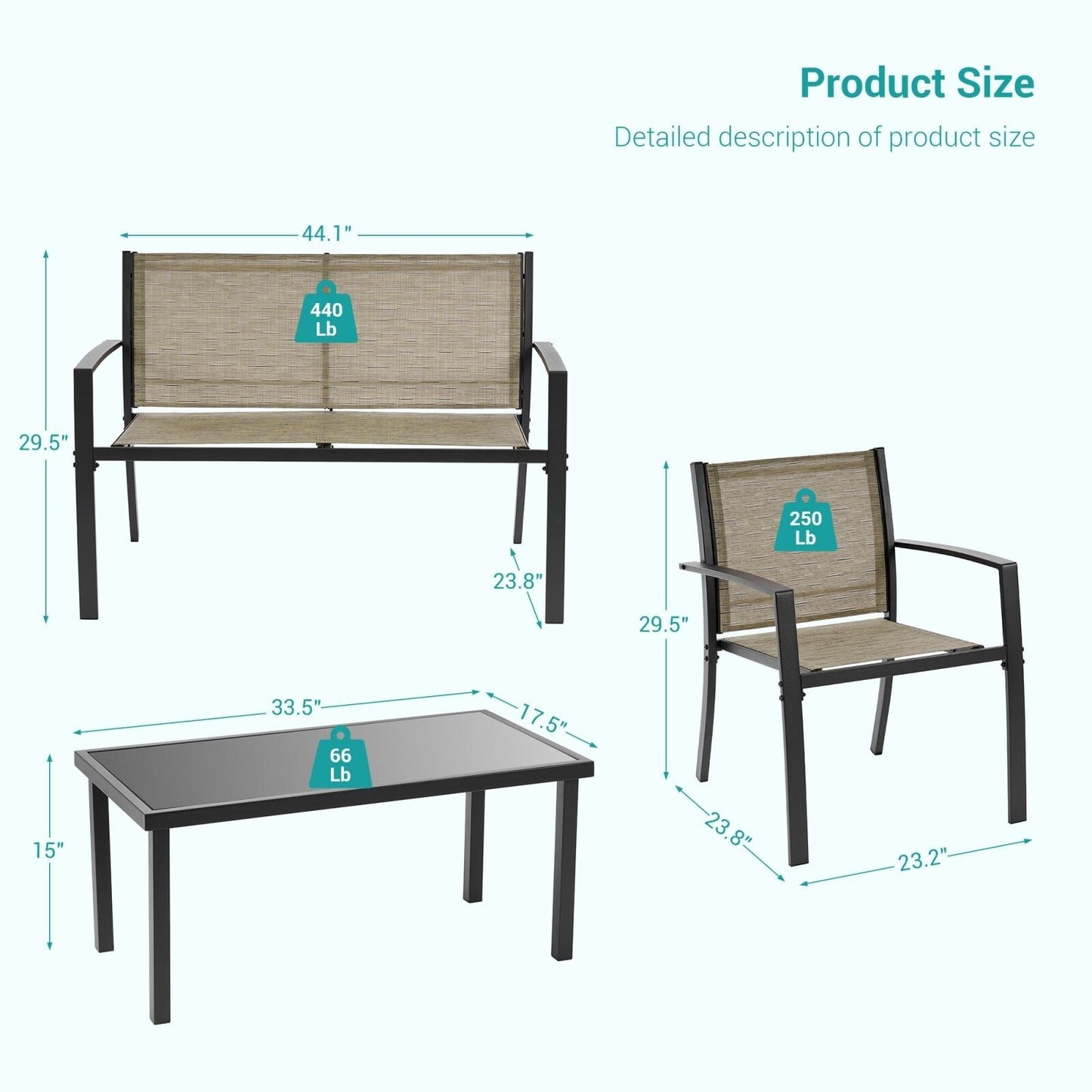 Set di mobili da giardino Bonosuki da 4 pezzi, set da bistrot in textilene