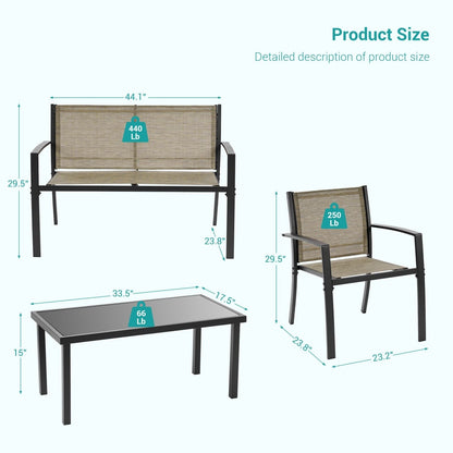 Set di mobili da giardino Bonosuki da 4 pezzi, set da bistrot in textilene