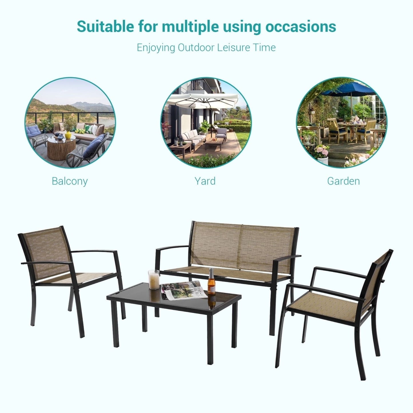 Set di mobili da giardino Bonosuki da 4 pezzi, set da bistrot in textilene