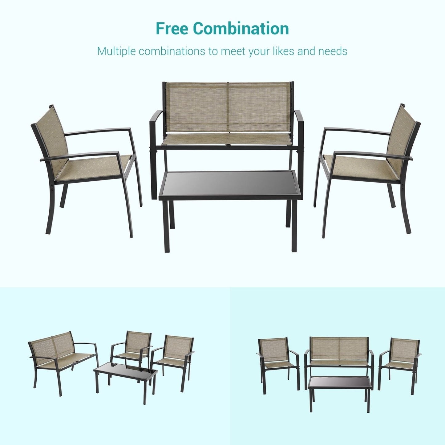 Set di mobili da giardino Bonosuki da 4 pezzi, set da bistrot in textilene