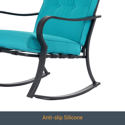 Set da bistrot per patio con sedia a dondolo da esterno Bonosuki da 3 pezzi con tavolino laterale