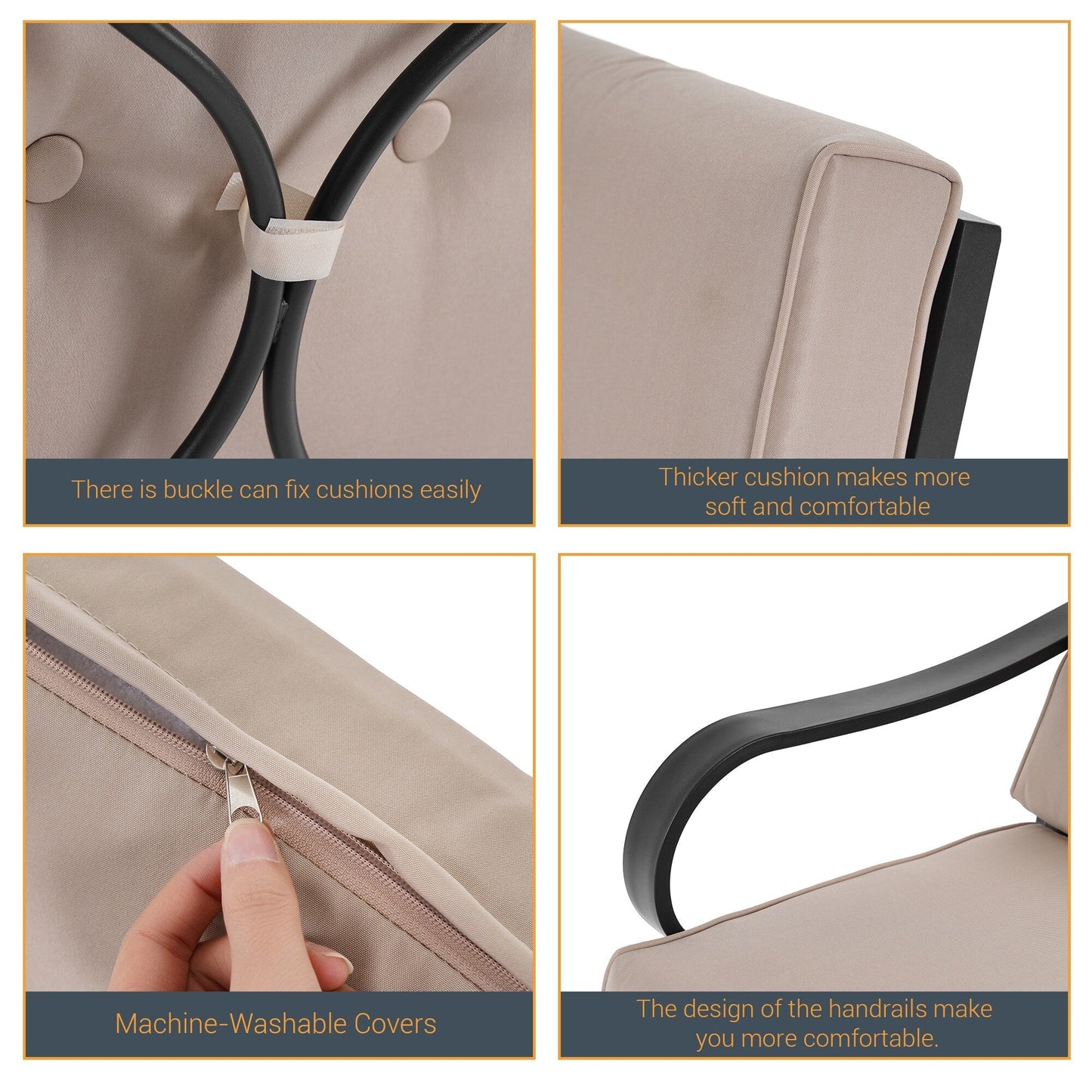 Set da bistrot per patio con sedia a dondolo da esterno Bonosuki da 3 pezzi con tavolino laterale