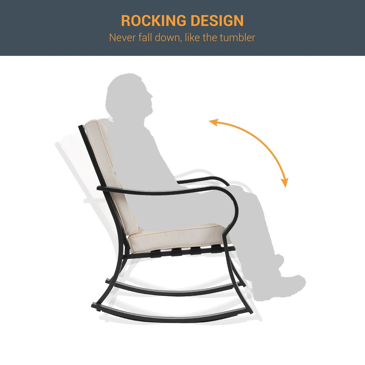 Set da bistrot per patio con sedia a dondolo da esterno Bonosuki da 3 pezzi con tavolino laterale