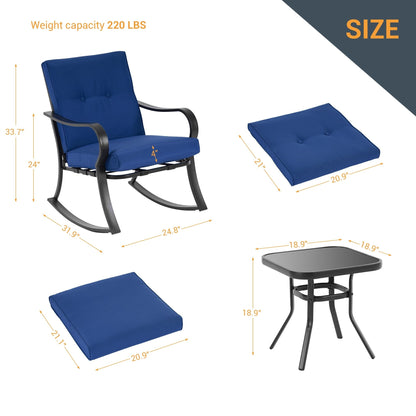 Set da bistrot per patio con sedia a dondolo da esterno Bonosuki da 3 pezzi con tavolino laterale