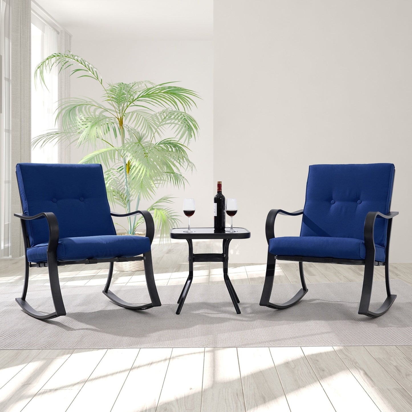 Set da bistrot per patio con sedia a dondolo da esterno Bonosuki da 3 pezzi con tavolino laterale