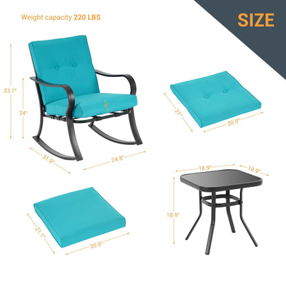 Set da bistrot per patio con sedia a dondolo da esterno Bonosuki da 3 pezzi con tavolino laterale