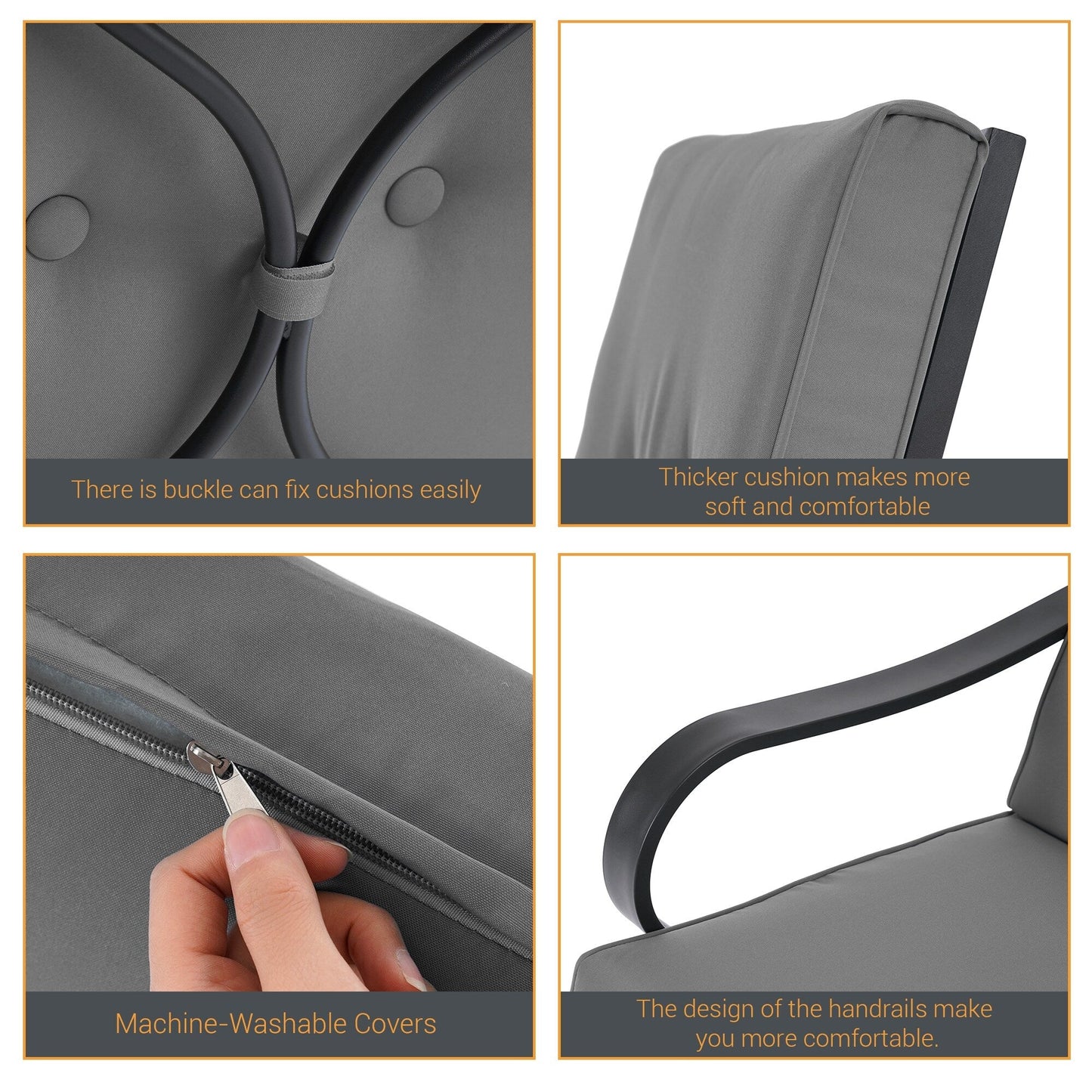 Set da bistrot per patio con sedia a dondolo da esterno Bonosuki da 3 pezzi con tavolino laterale