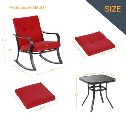 Set da bistrot per patio con sedia a dondolo da esterno Bonosuki da 3 pezzi con tavolino laterale