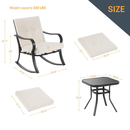 Set da bistrot per patio con sedia a dondolo da esterno Bonosuki da 3 pezzi con tavolino laterale