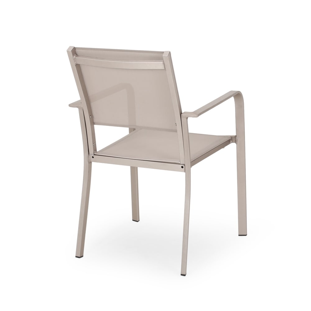 Boris Outdoor Modern, set da pranzo in alluminio da 4 posti con piano in finto legno di Christopher Knight Home