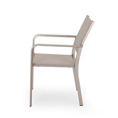 Boris Outdoor Modern, set da pranzo in alluminio da 4 posti con piano in finto legno di Christopher Knight Home