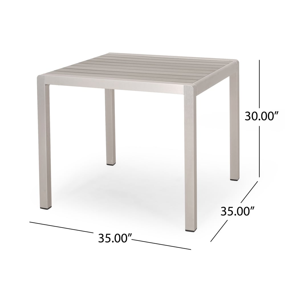 Boris Outdoor Modern, set da pranzo in alluminio da 4 posti con piano in finto legno di Christopher Knight Home