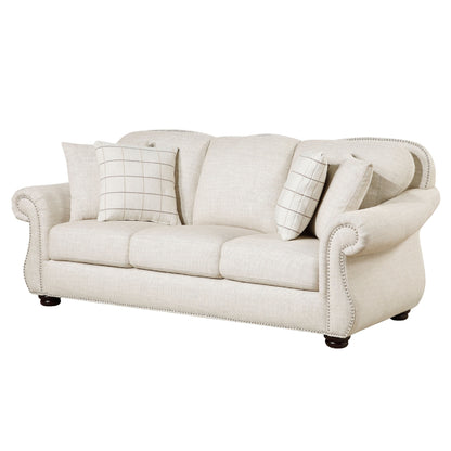 Divano Boro con 4 cuscini decorativi da 85 pollici, tessuto beige morbido