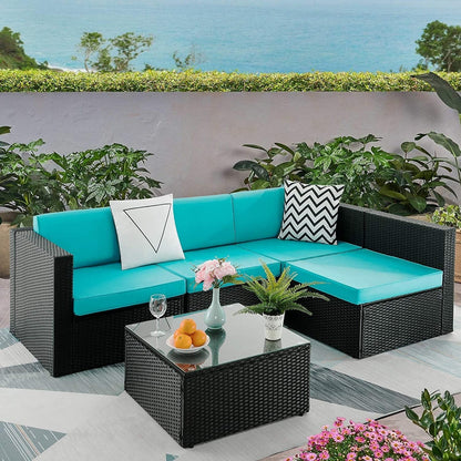 Set di mobili da esterno Bossin da 5 pezzi, divano da patio, set da conversazione in vimini per esterni e interni con tavolo