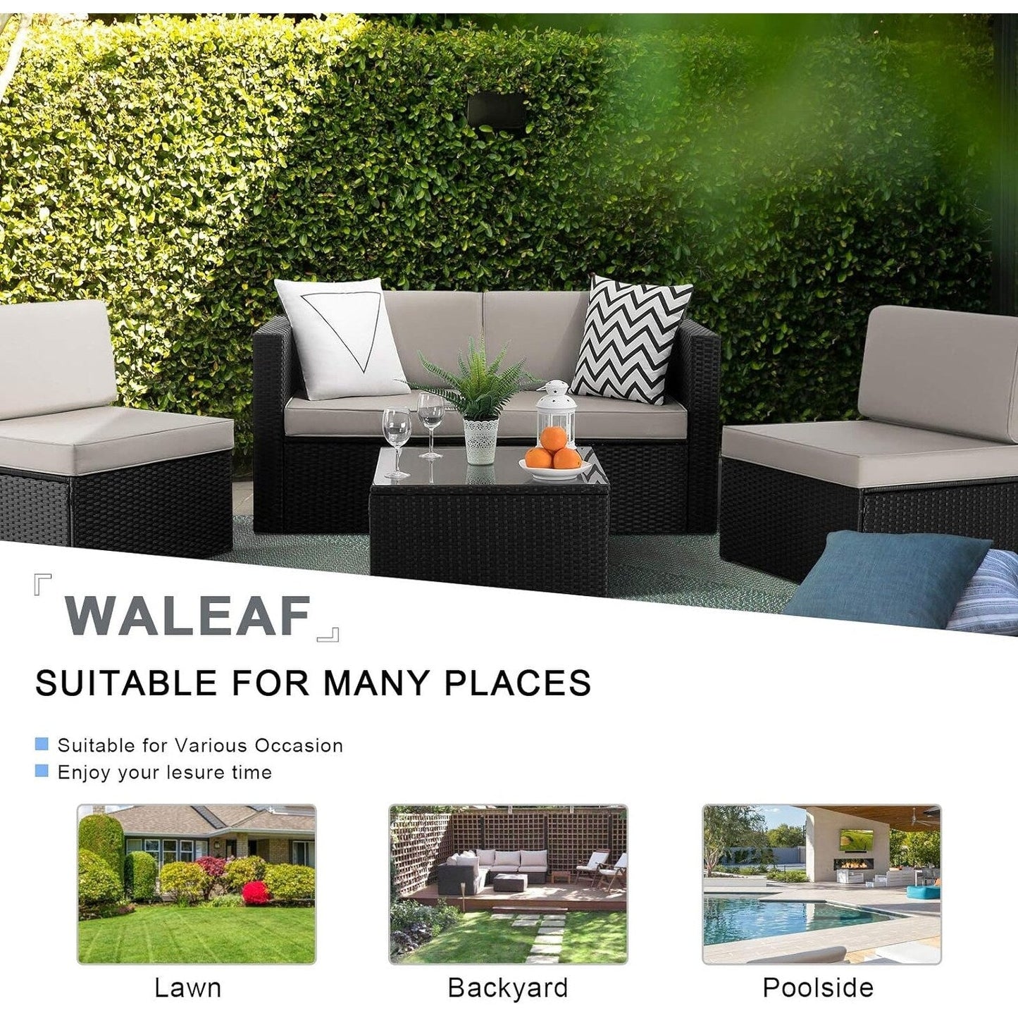 Set di mobili da esterno Bossin da 5 pezzi, divano da patio, set da conversazione in vimini per esterni e interni con tavolo