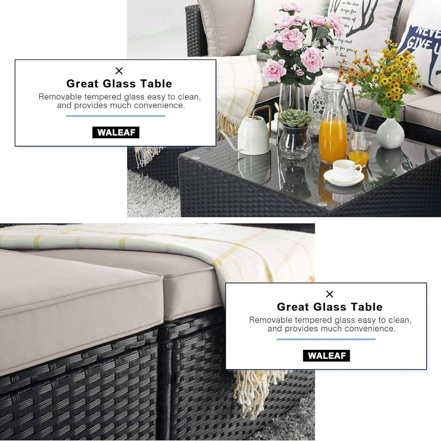 Set di mobili da esterno Bossin da 5 pezzi, divano da patio, set da conversazione in vimini per esterni e interni con tavolo