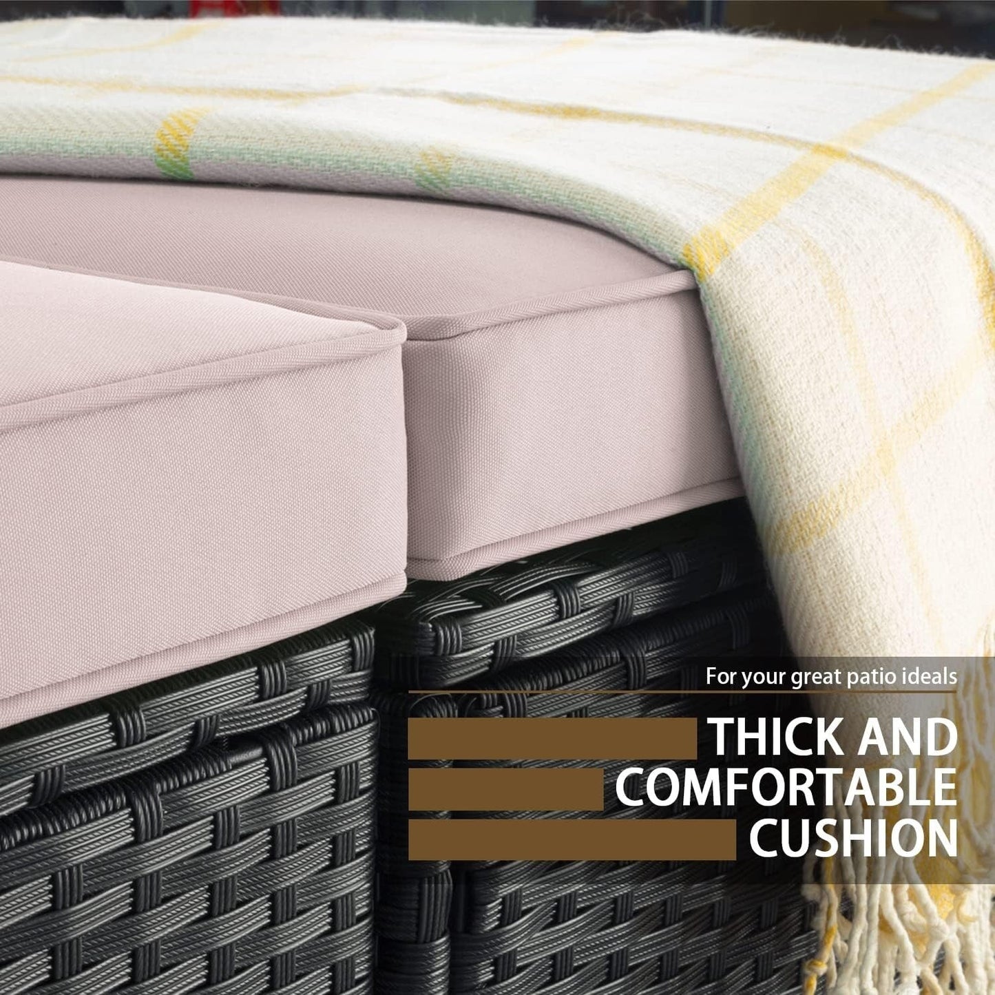 Set di mobili da esterno Bossin da 5 pezzi, divano da patio, set da conversazione in vimini per esterni e interni con tavolo