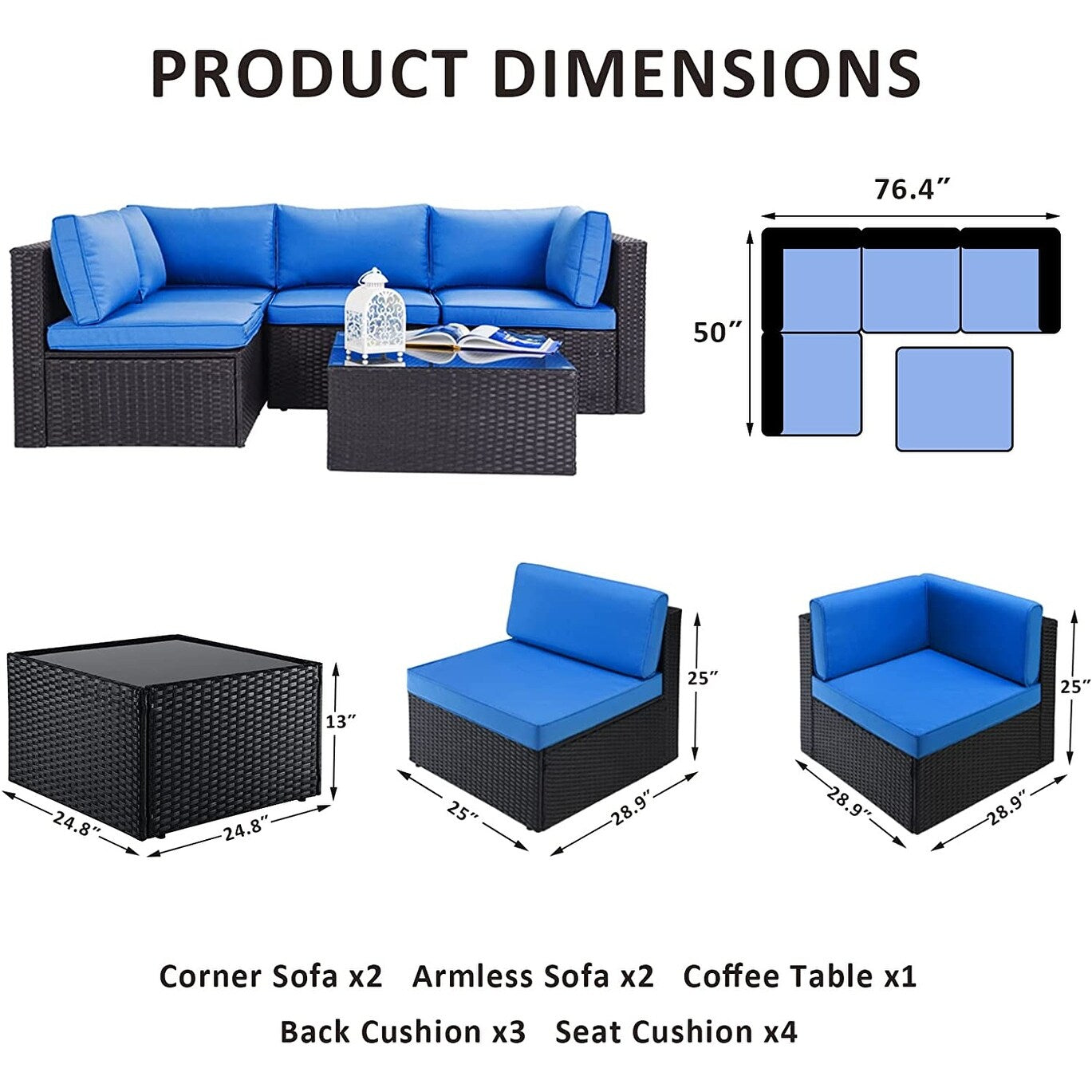 Set di mobili da esterno Bossin da 5 pezzi, divano da patio, set da conversazione in vimini per esterni e interni con tavolo