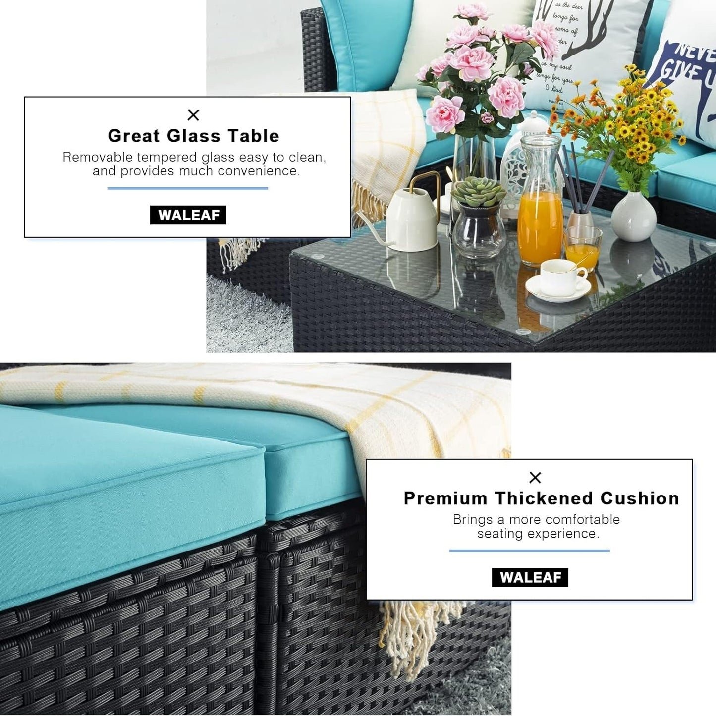 Set di mobili da esterno Bossin da 5 pezzi, divano da patio, set da conversazione in vimini per esterni e interni con tavolo