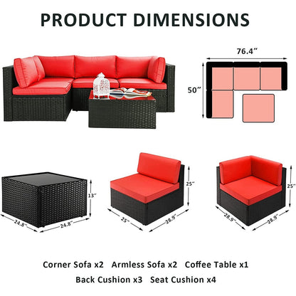Set di mobili da esterno Bossin da 5 pezzi, divano da patio, set da conversazione in vimini per esterni e interni con tavolo
