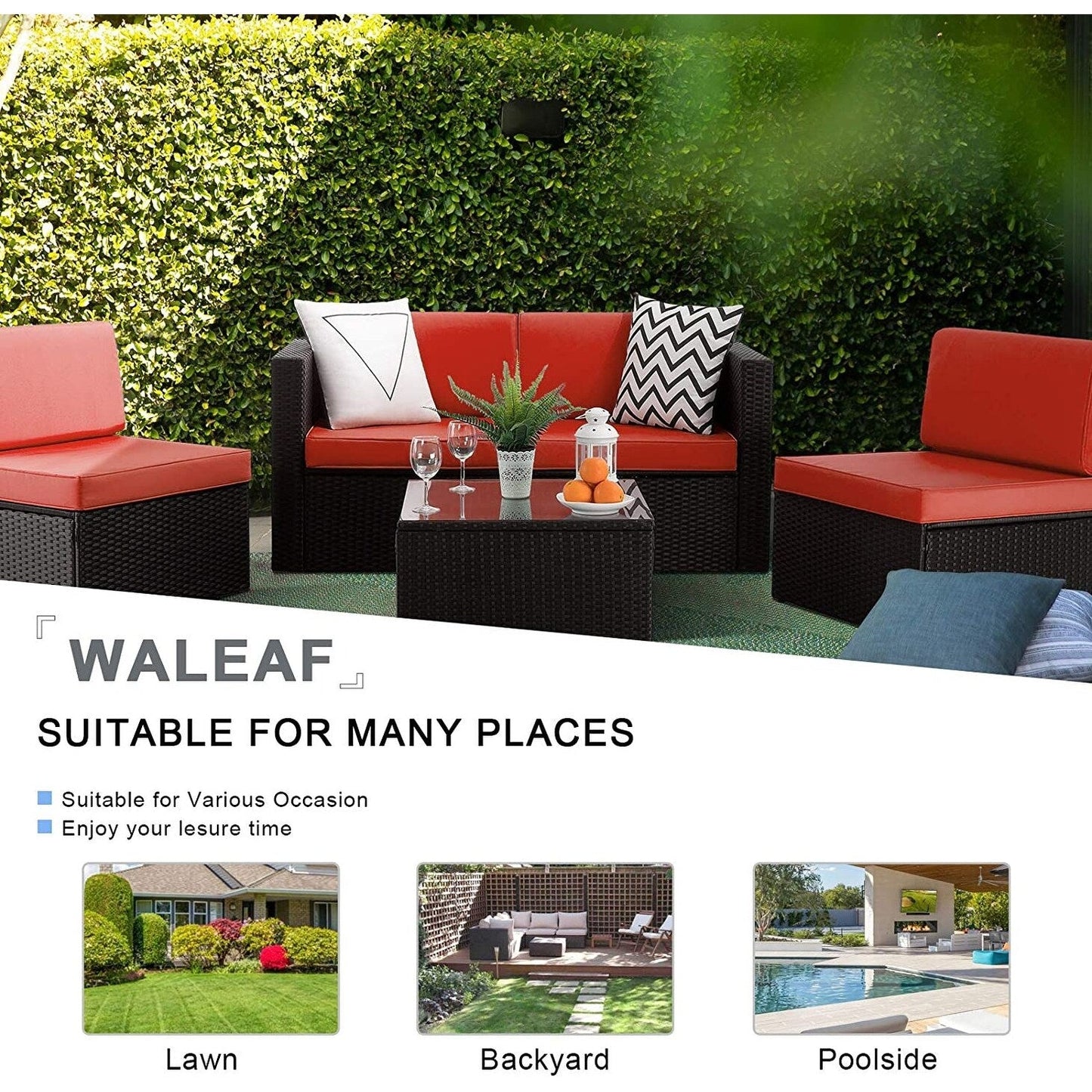 Set di mobili da esterno Bossin da 5 pezzi, divano da patio, set da conversazione in vimini per esterni e interni con tavolo