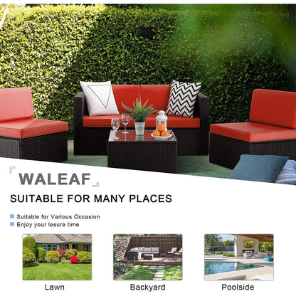 Set di mobili da esterno Bossin da 5 pezzi, divano da patio, set da conversazione in vimini per esterni e interni con tavolo