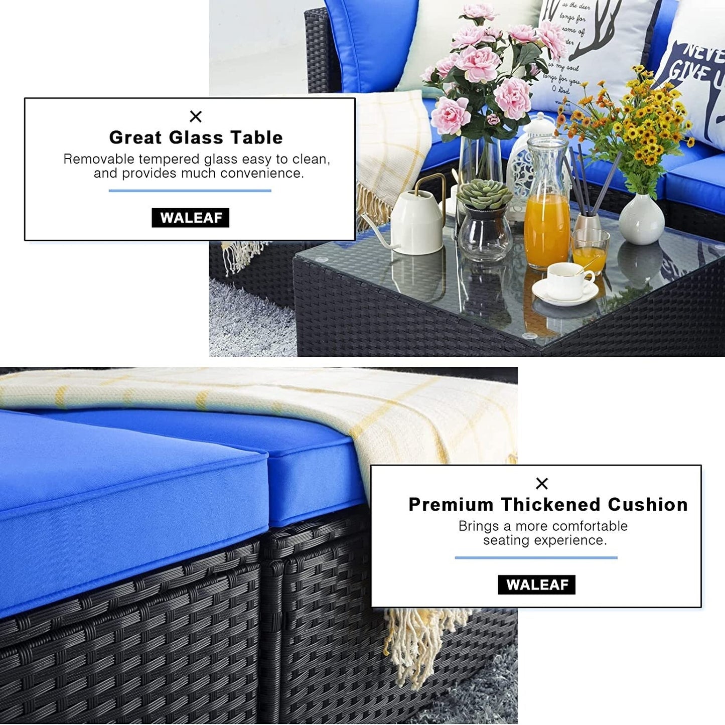 Set di mobili da esterno Bossin da 5 pezzi, divano da patio, set da conversazione in vimini per esterni e interni con tavolo