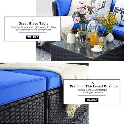 Set di mobili da esterno Bossin da 5 pezzi, divano da patio, set da conversazione in vimini per esterni e interni con tavolo