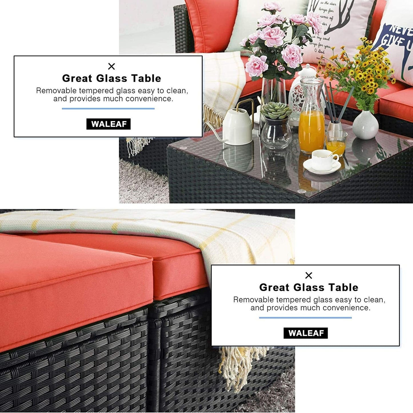 Set di mobili da esterno Bossin da 5 pezzi, divano da patio, set da conversazione in vimini per esterni e interni con tavolo