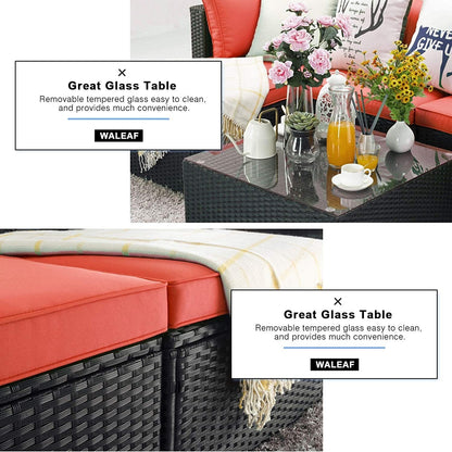 Set di mobili da esterno Bossin da 5 pezzi, divano da patio, set da conversazione in vimini per esterni e interni con tavolo