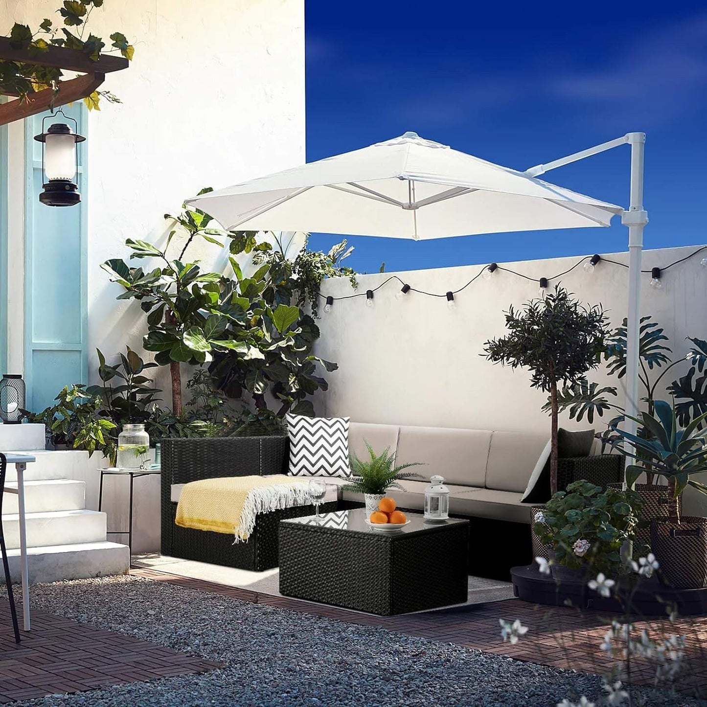 Set di mobili da esterno Bossin da 5 pezzi, divano da patio, set da conversazione in vimini per esterni e interni con tavolo