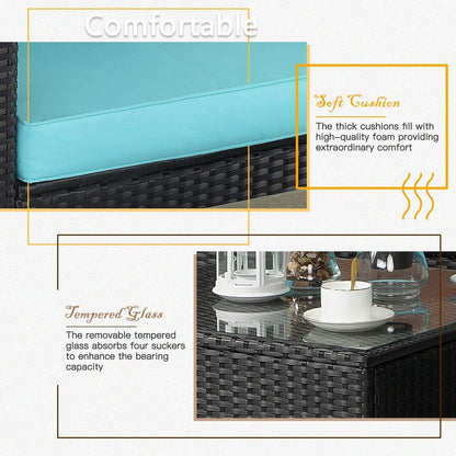 Set di mobili da giardino Bossin da 7 pezzi, divano componibile per esterni, divano in vimini rattan con cuscini lavabili e tavolo in vetro