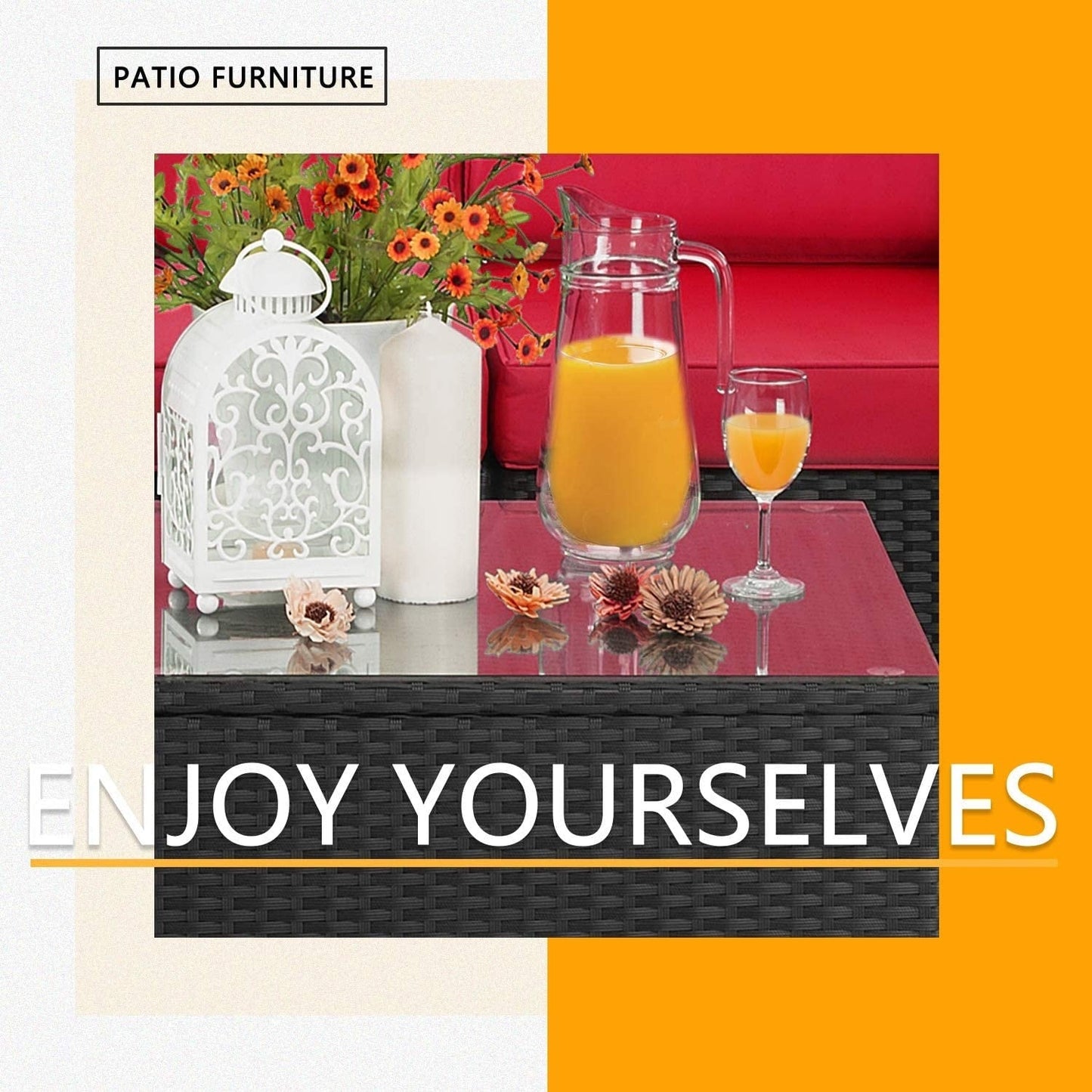 Set di mobili da giardino Bossin da 7 pezzi, divano componibile per esterni, divano in vimini rattan con cuscini lavabili e tavolo in vetro