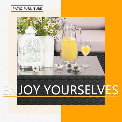 Set di mobili da giardino Bossin da 7 pezzi, divano componibile per esterni, divano in vimini rattan con cuscini lavabili e tavolo in vetro