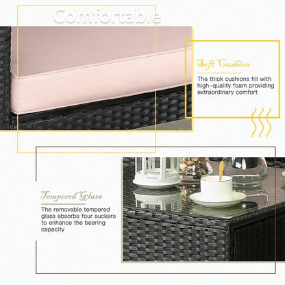 Set di mobili da giardino Bossin da 7 pezzi, divano componibile per esterni, divano in vimini rattan con cuscini lavabili e tavolo in vetro