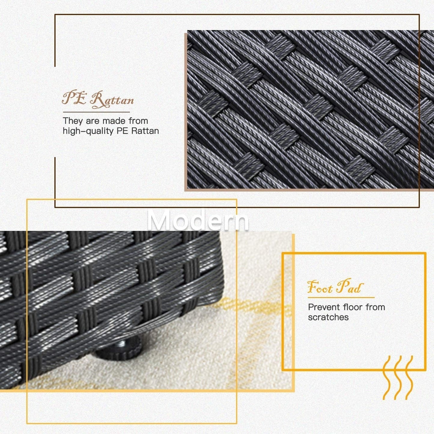 Set di mobili da giardino Bossin da 7 pezzi, divano componibile per esterni, divano in vimini rattan con cuscini lavabili e tavolo in vetro