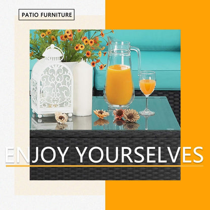 Set di mobili da giardino Bossin da 7 pezzi, divano componibile per esterni, divano in vimini rattan con cuscini lavabili e tavolo in vetro