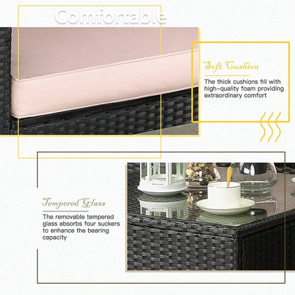 Set di mobili da giardino Bossin da 7 pezzi, divano componibile per esterni, divano in vimini rattan con cuscini lavabili e tavolo in vetro