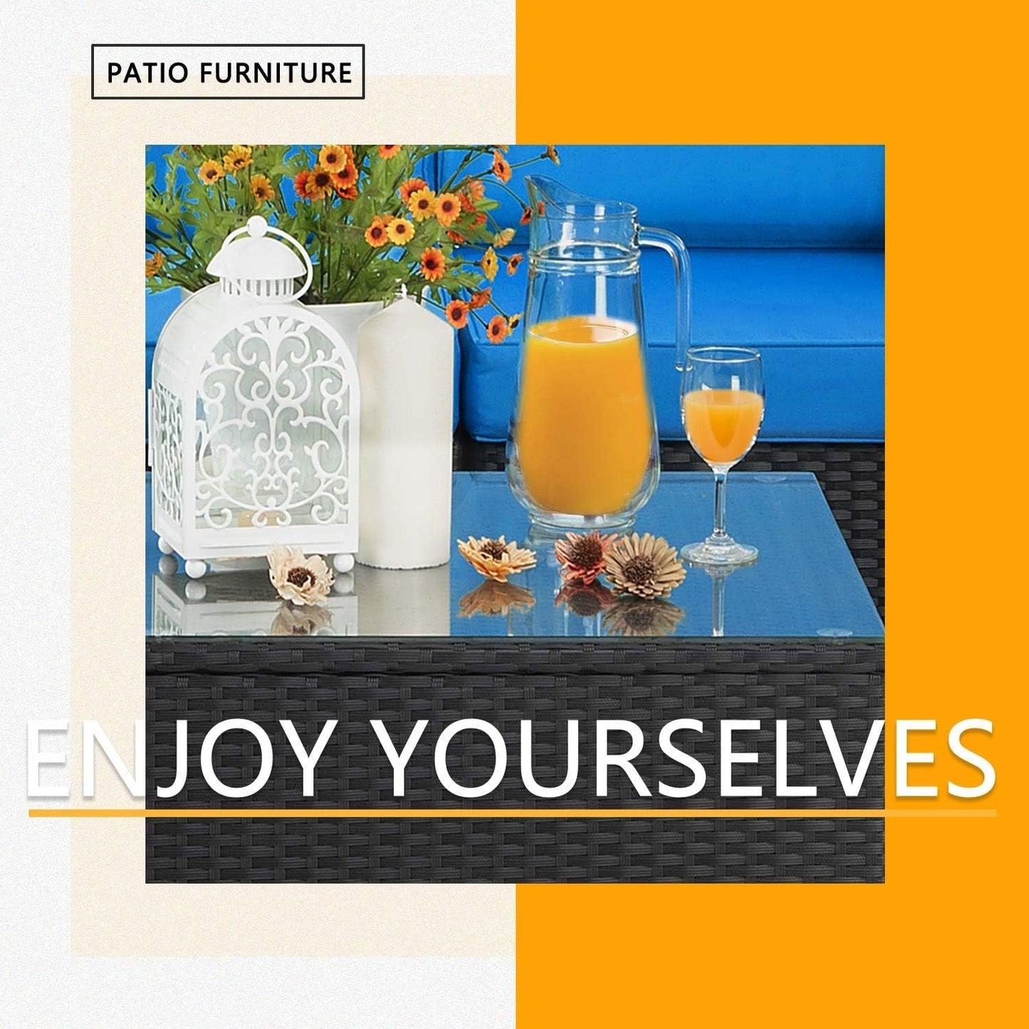 Set di mobili da giardino Bossin da 7 pezzi, divano componibile per esterni, divano in vimini rattan con cuscini lavabili e tavolo in vetro